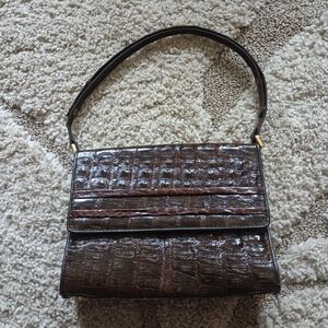 Elegant Brown Crocodile Pattern Handbag